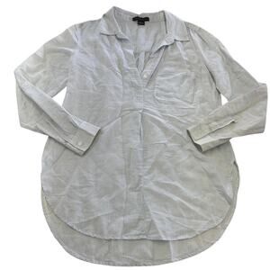 Sanctuary Shirt Womens Small White Blue Striped Linen Blend Button Pullover Top